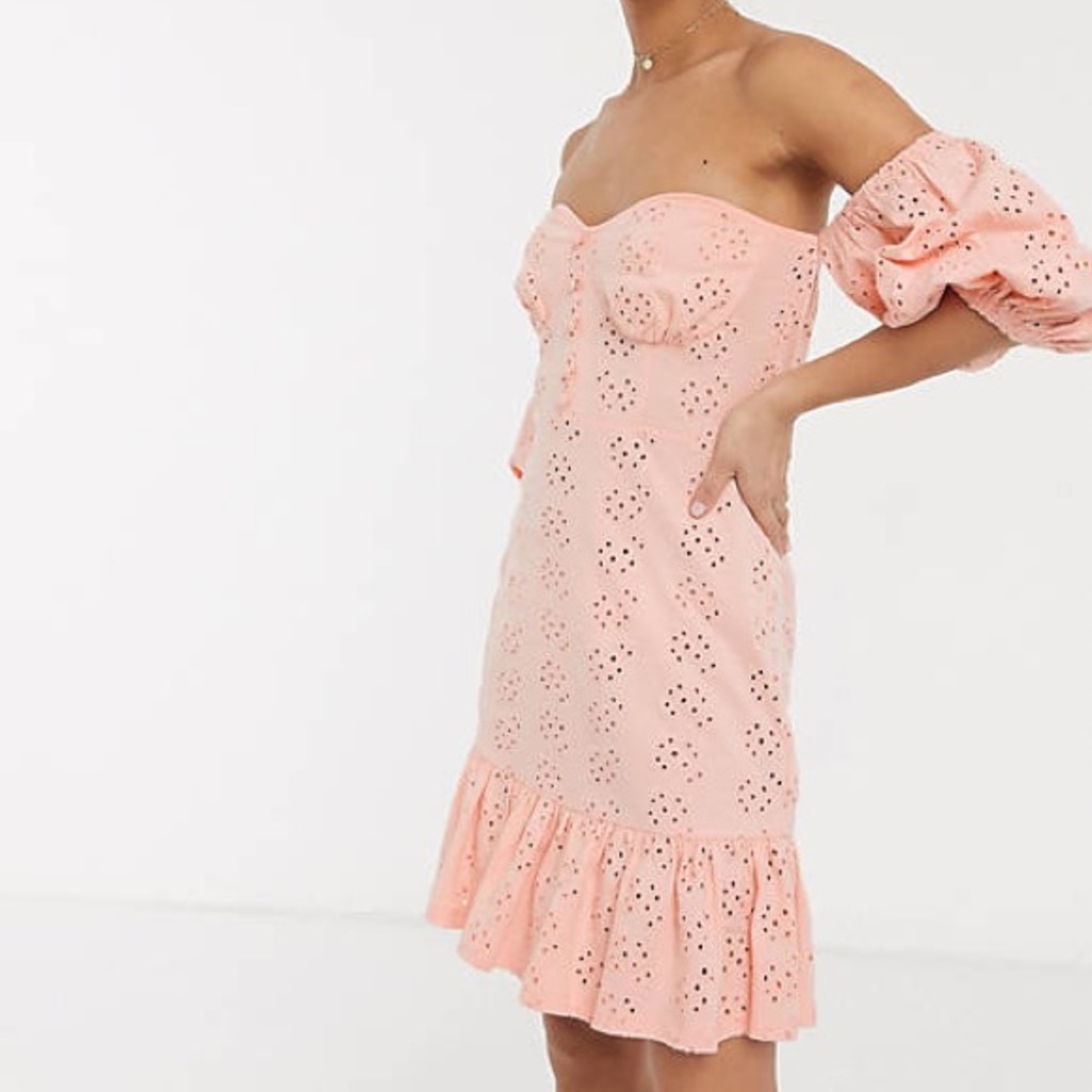 ASOS DESIGN broderie off the shoulder dress